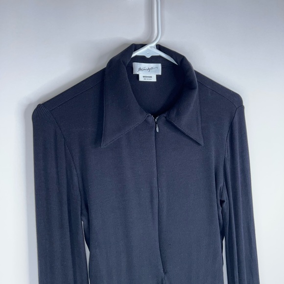 The Line by K Black Kili Bodysuit Long Sleeve Flare Sleeve Zip Front Medium - Picture 3 of 11